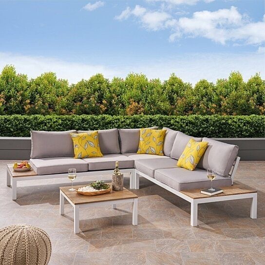 Outdoor Aluminum Furniture Set with Fire Pit Table Modern Patio Conversation Sets Metal Sectional PE rattan Sofa Set