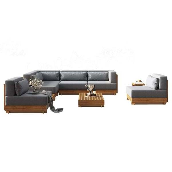 Teak Modular Outdoor Patio Sectional Sofa Set with Furniture Sofa Set Coffee Table and Cushion