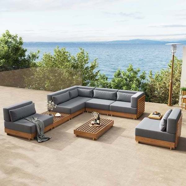 Teak Modular Outdoor Patio Sectional Sofa Set with Furniture Sofa Set Coffee Table and Cushion