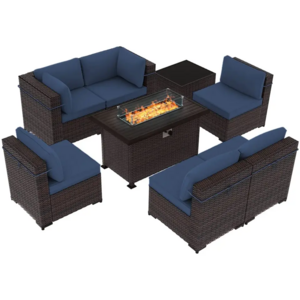 PE rattan sofa factory wholesale outdoor furniture garden sofa patio furniture fireplace stove table Multi-talk set