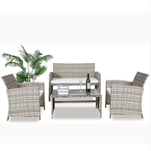 4 pcs Outdoor Patio Furniture Sets Rattan Sofa Chair Set Wicker Conversation Set Poolside Lawn Chairs