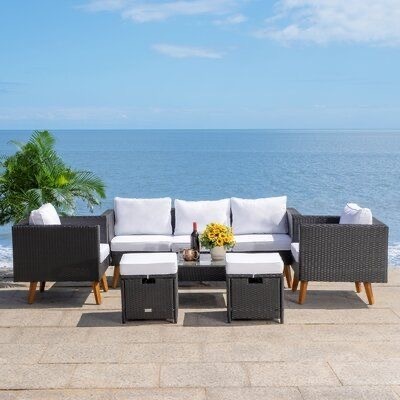 Patio Furniture Sets 5 Pieces Outdoor Sectional Sofa Small Patio Conversation Couch with Washable Cushion and Fire Pit Table