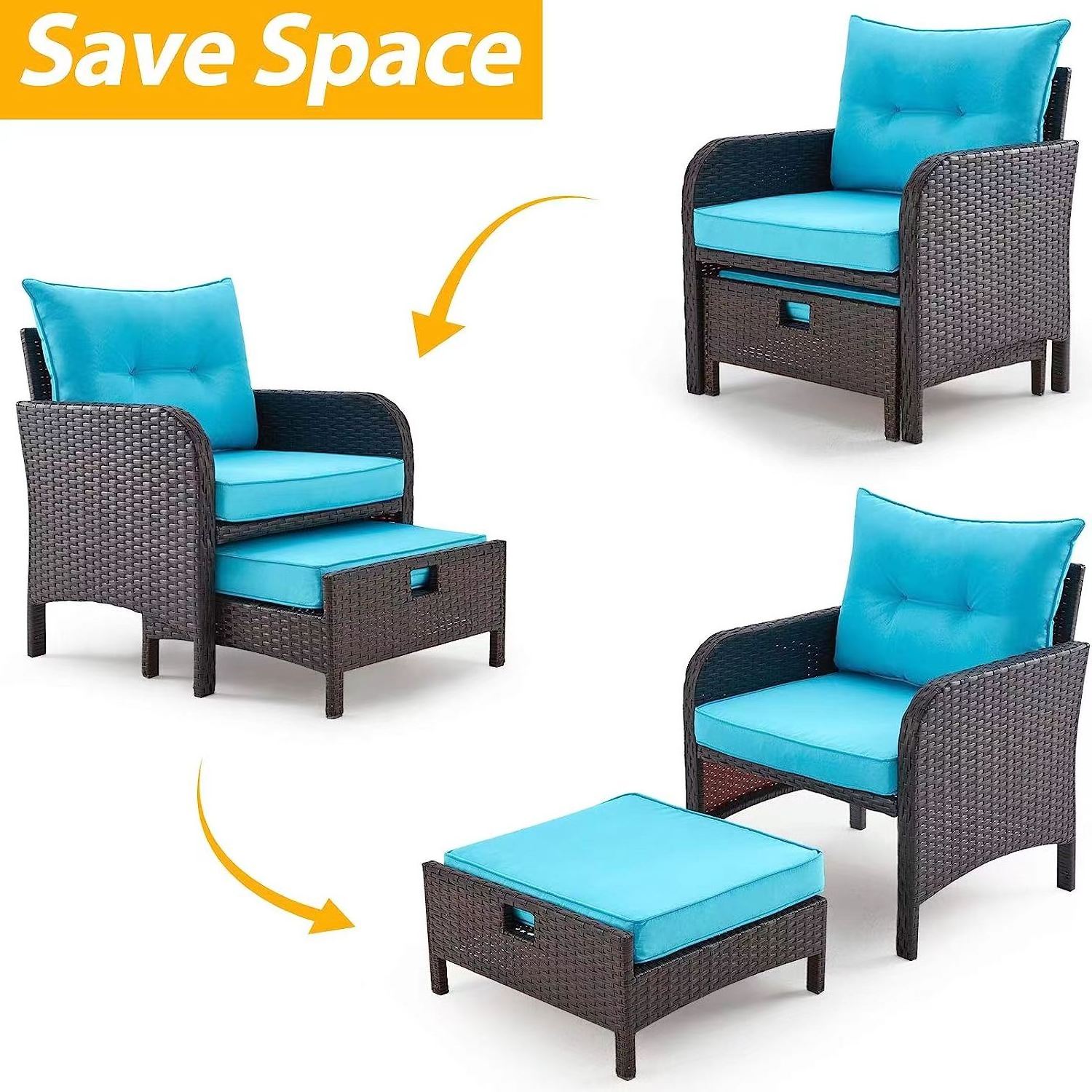 5 Pieces Wicker Patio Furniture Set Outdoor Patio Chairs with Ottomans Conversation Furniture