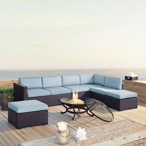 Outdoor Aluminum Furniture Set with Fire Pit Table Modern Patio Conversation Sets Metal Sectional PE rattan Sofa Set