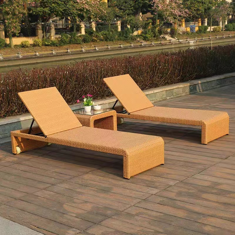 Outdoor Chaise Lounge 2 Piece Patio Brown PE Rattan Reclining Chair Furniture Set