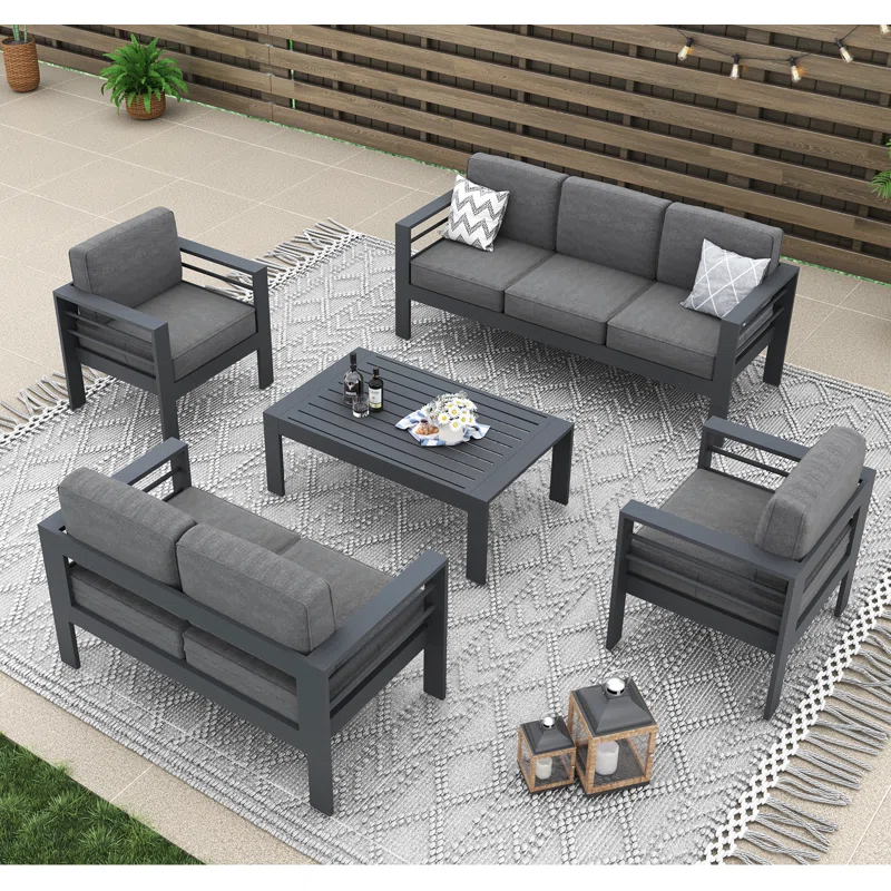 White Frame Aluminum Sofa Outdoor Garden Patio Furniture yard Aluminum Conversation Set with cushion