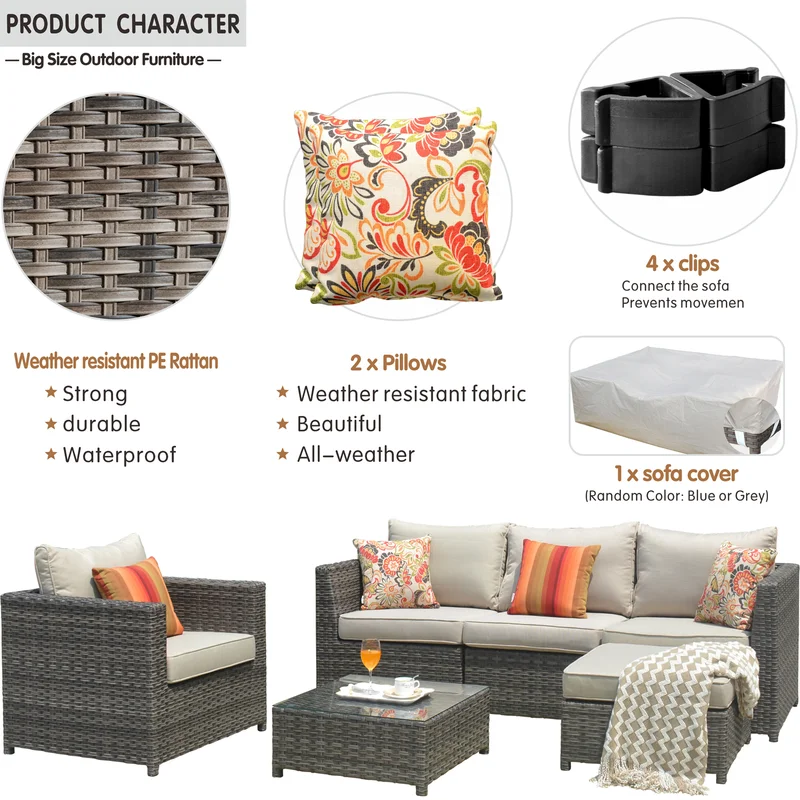 Cheap Rattan Outdoor Furniture Sofa Rattan Couch Covers For Outdoor Furniture set