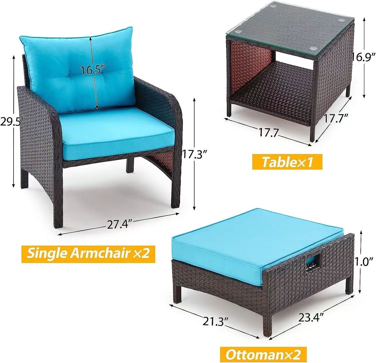 5 Pieces Wicker Patio Furniture Set Outdoor Patio Chairs with Ottomans Conversation Furniture