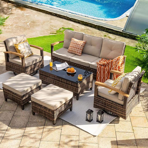 Hot Sale 6 Pc Outdoor Rattan Furniture Garden Sofas For Patio Balcony Table And Chair