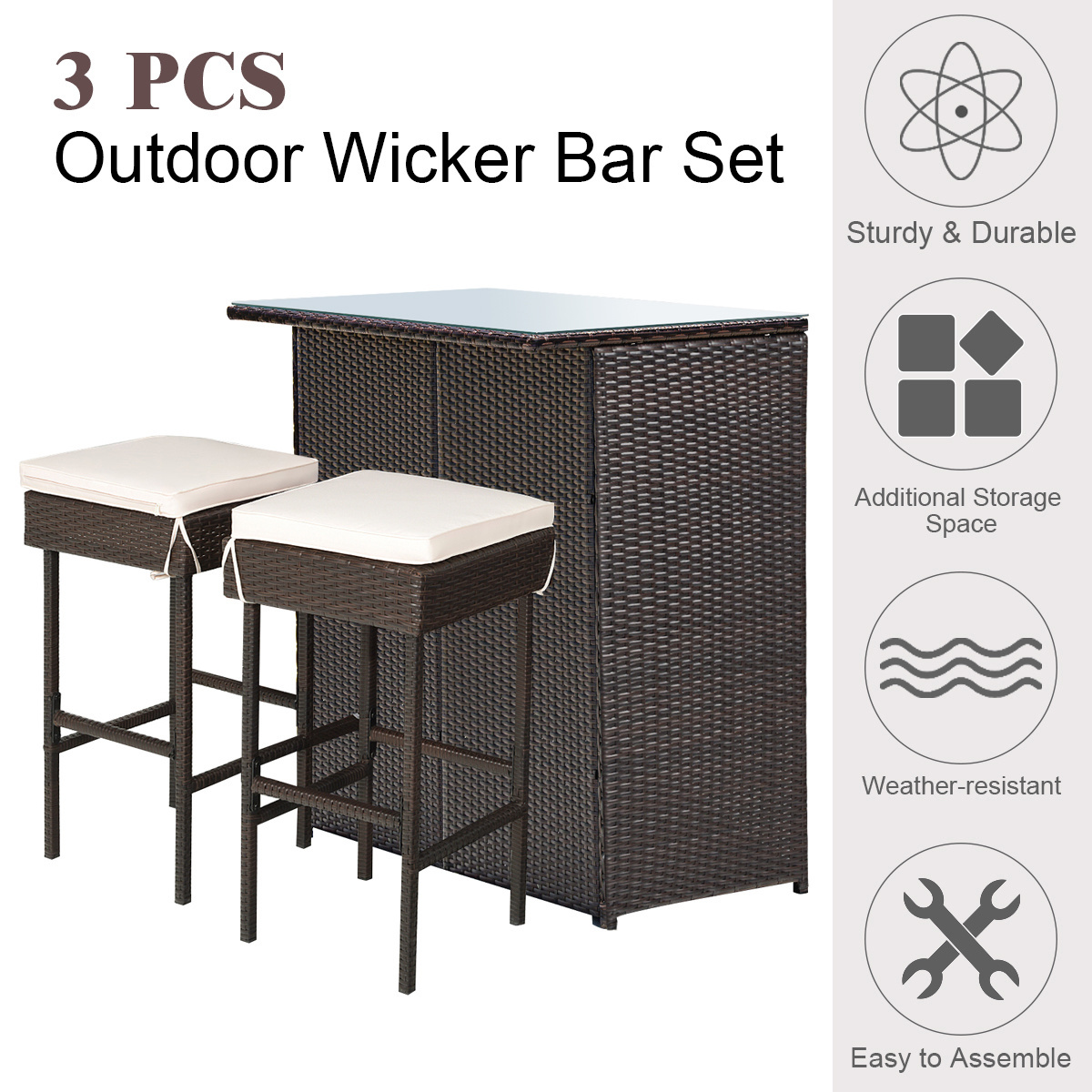 Factory best selling wicker patio garden courtyard chair 3 pieces furniture sets outdoor leisure bar rattan chair