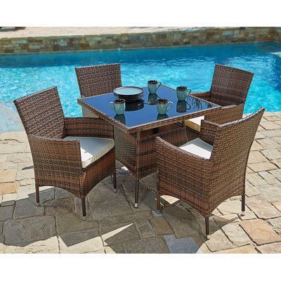 Dining room table and rattan chairs dining collection Garden patio furniture collection cover outdoor use