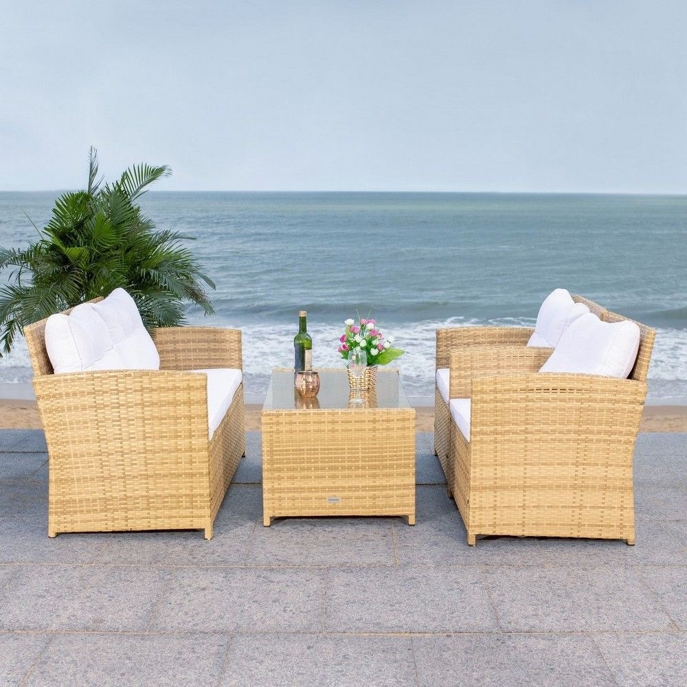 Outdoor PE Wicker Rattan patio garden set with Beige cushions Adjustable Chaise and table Brown rattan