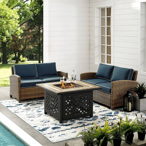 Patio Furniture Sets 5 Pieces Outdoor Sectional Sofa Small Patio Conversation Couch with Washable Cushion and Fire Pit Table