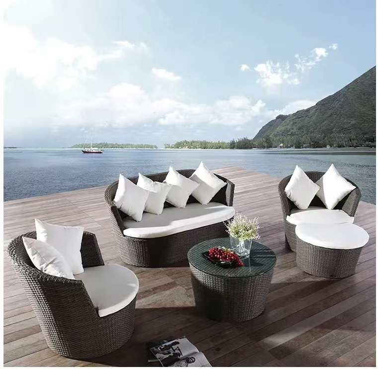 Patio Wicker Sofa, Outdoor Rattan Couch Furniture Steel Frame with Furniture Cover and Deep Seat High Back