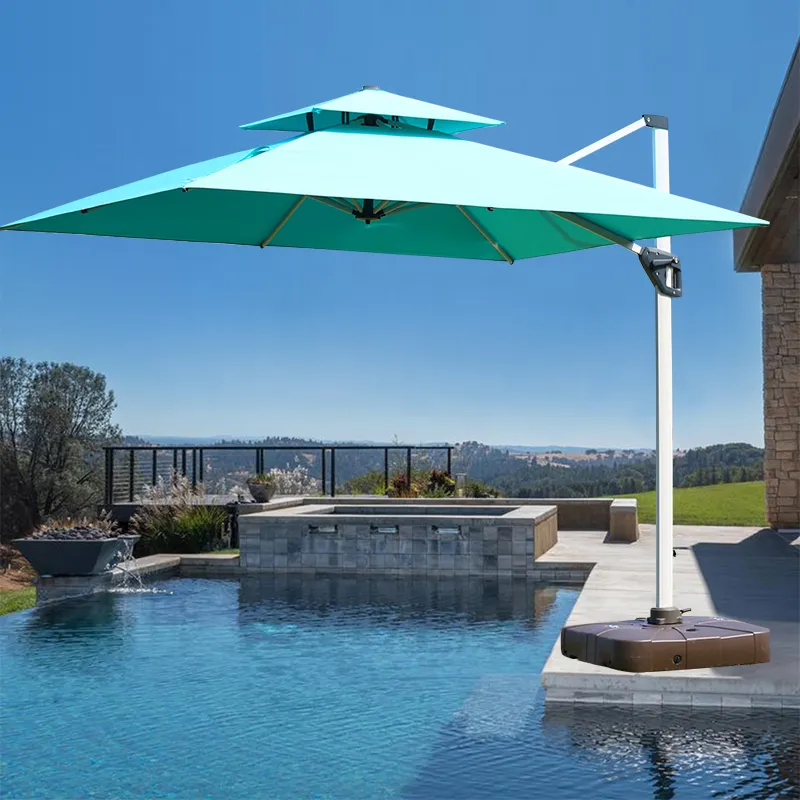 Outdoor leisure items Garden Aluminum pearl white heavy duty sunshade Rectangular cantilever garden umbrella