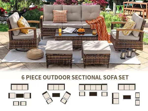 Hot Sale 6 Pc Outdoor Rattan Furniture Garden Sofas For Patio Balcony Table And Chair