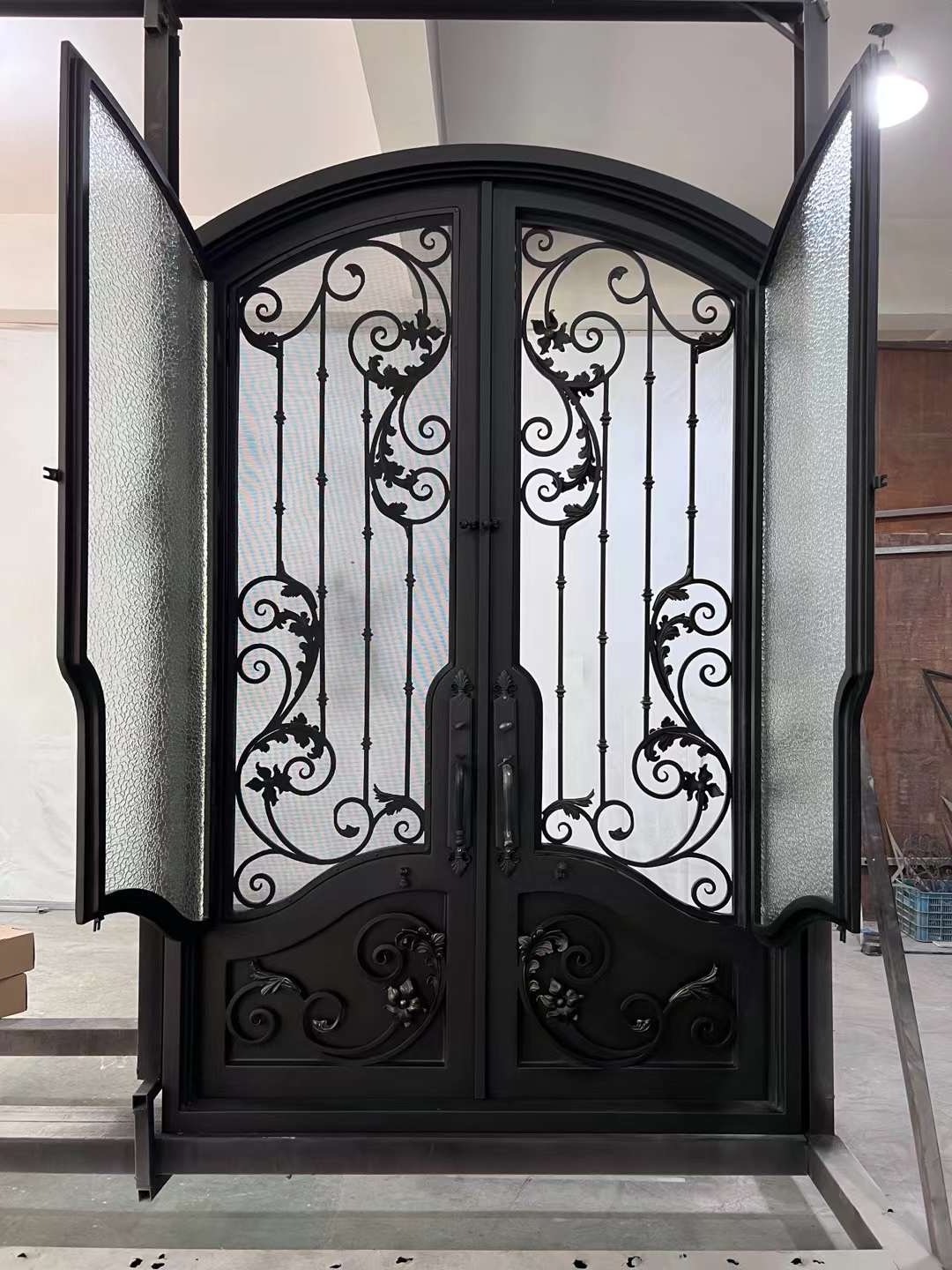 Modern contracted exterior entrance wrought iron French door