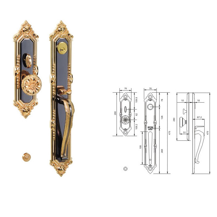 Square zinc alloy indoor door handle lock