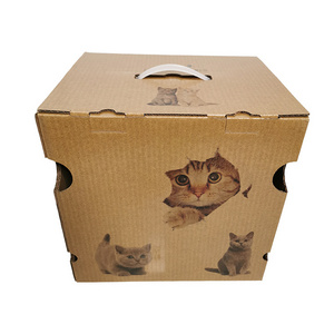 Strong Foldable Corrugated Stock Cardboard Packing Pet Custom Carton Boxes Brown Paper Boxes Packaging for Cat Carrier Express