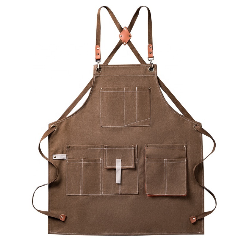 Heavy Duty Canvas Carpenter Work Apron Coffee Shop Bar Working Aprons Custom Work Clothes Aprons