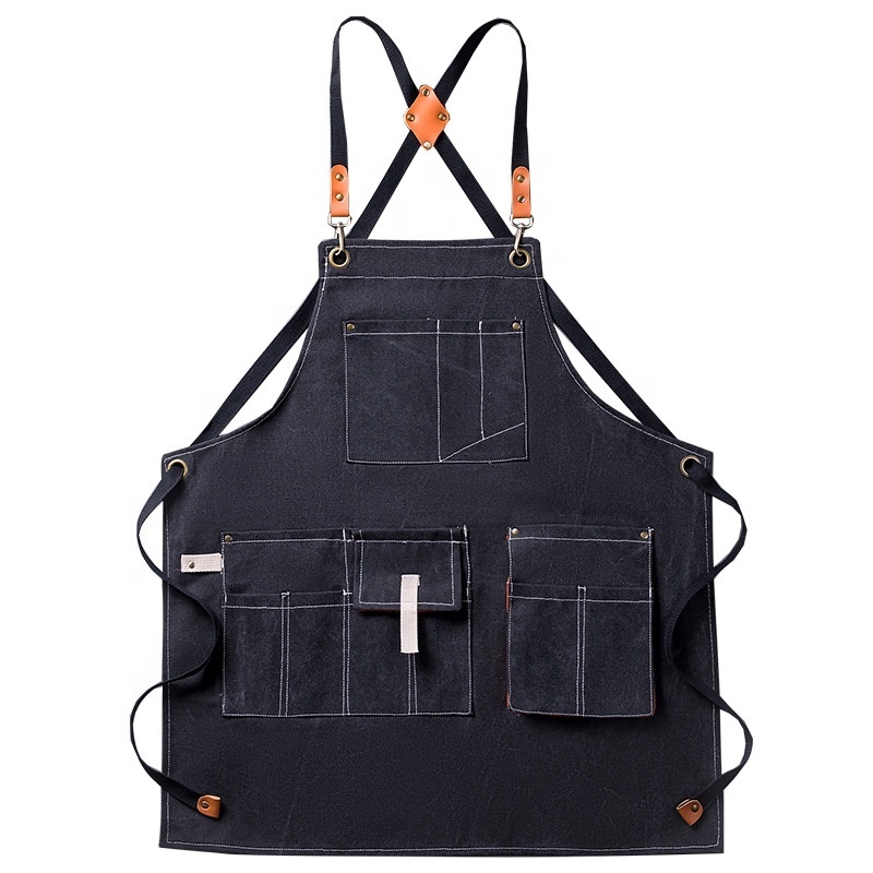 Heavy Duty Canvas Carpenter Work Apron Coffee Shop Bar Working Aprons Custom Work Clothes Aprons