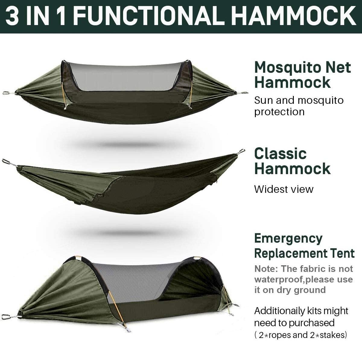 New Camping Hammock with Mosquito Net and Tarp, Hammock, Tarp Travel, Camping Hammock with Zip 200 Kg Load Capacity Ultralight