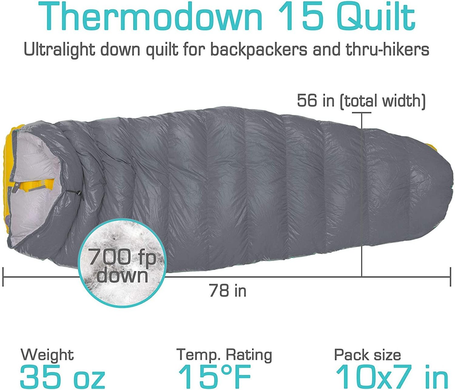 New 5 Degree Down Sleeping Quilt - Ultralight Cold Weather 3 Season Quilt - Perfect for Backcountry Camping Backpacking and Hammock