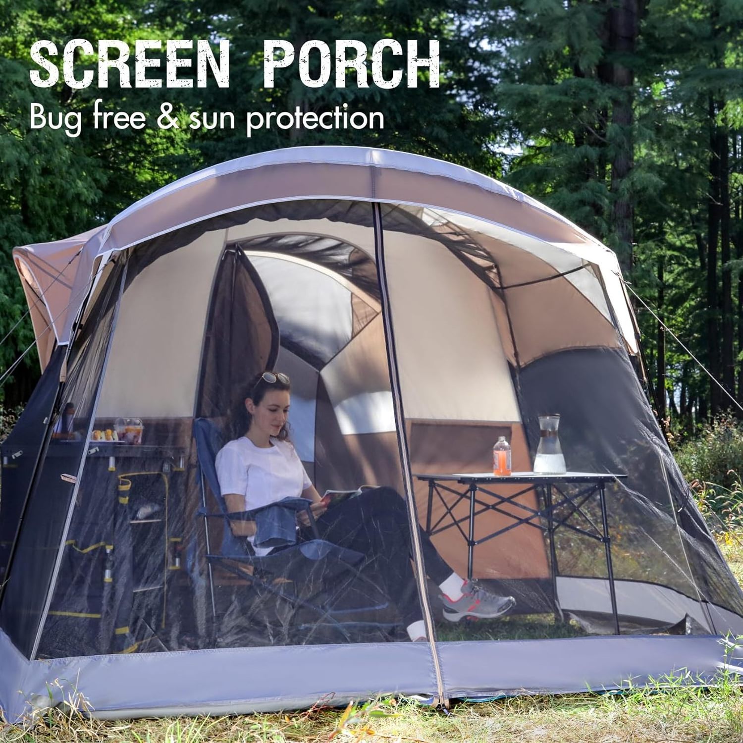 Popular 8 Person Family Camping Tent with Screen Room  Water Resistant Big Tunnel Tent with Rainfly  Large Family Tent for