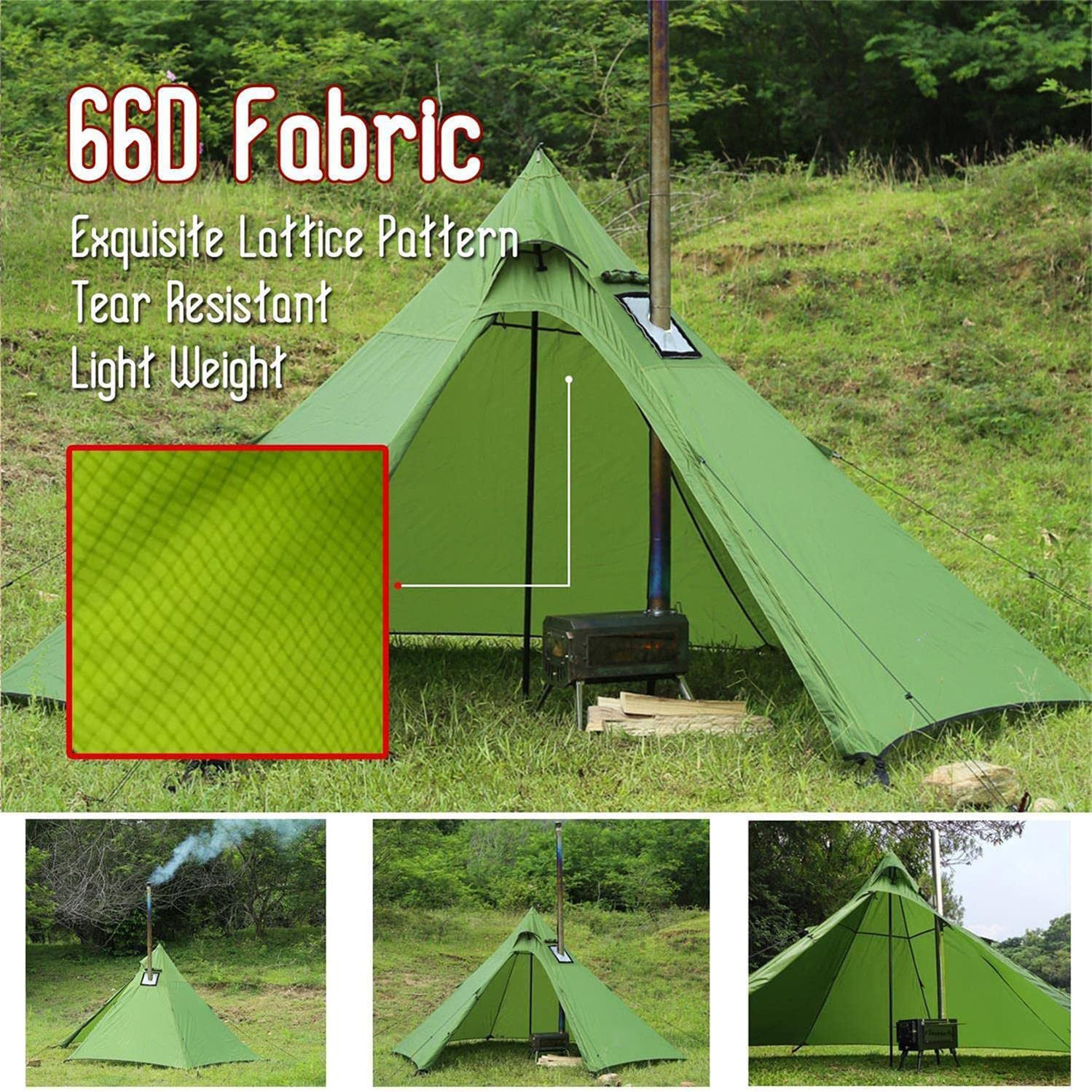 Hot Tent Camping Tipi with Stove Jack 1-2 Person 4 Season Outdoor Tent