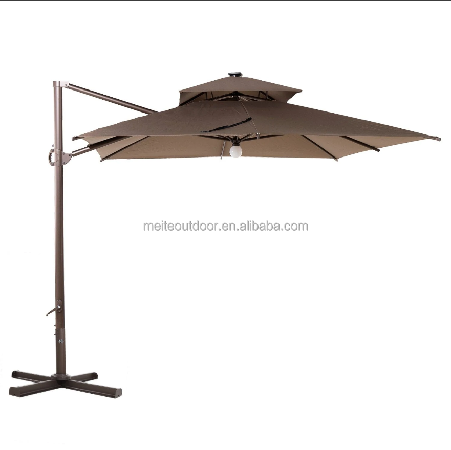 Outdoor umbrella Solar Light 12x9 ft Offset Aluminum Cantilever Patio Umbrella with Double Wind Vent