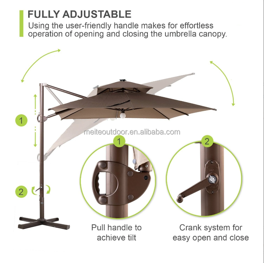 Outdoor umbrella Solar Light 12x9 ft Offset Aluminum Cantilever Patio Umbrella with Double Wind Vent