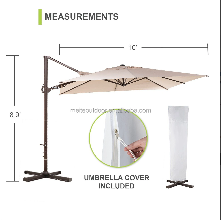 Outdoor umbrella 10 ft x 10 ft Square Offset Aluminum Cantilever Umbrella with Air Vent