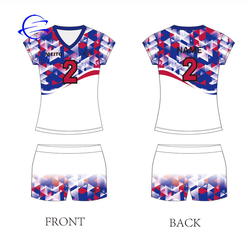 Quick Dry Latest Design Sublimated VolleyballTeam  Uniform Beach Tops&Shorts Short Sleeves Volleyball Jersey