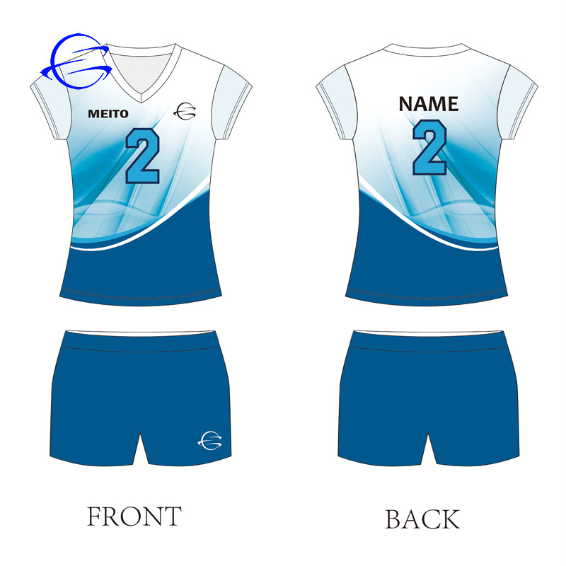 Quick Dry Latest Design Sublimated VolleyballTeam  Uniform Beach Tops&Shorts Short Sleeves Volleyball Jersey