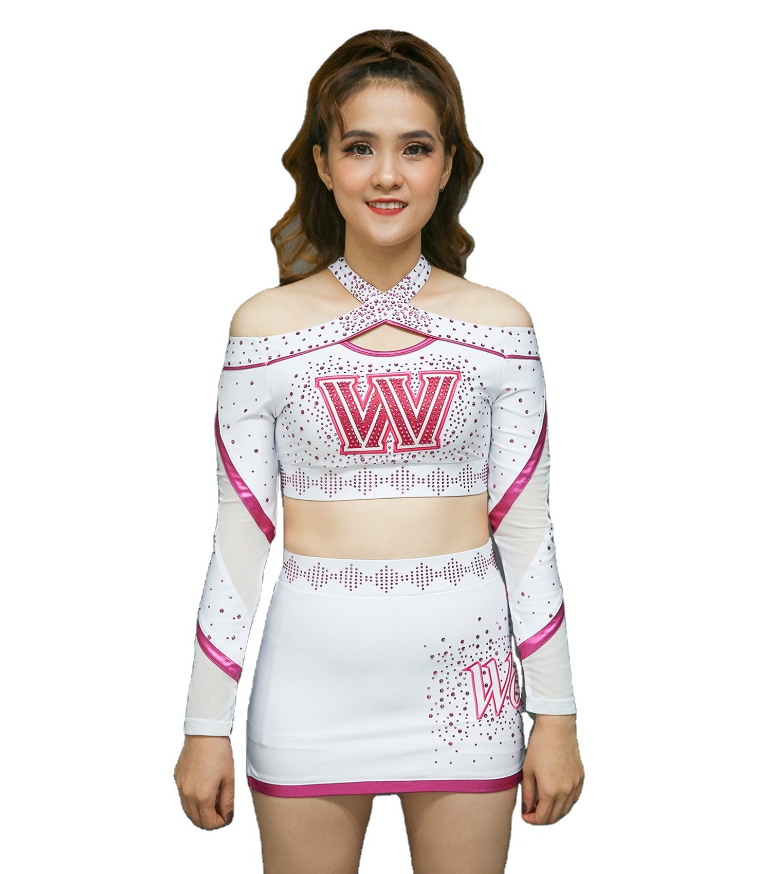 2023 latest design long sleeve professional rhinestone custom design wholesale all star cheerleading uniforms