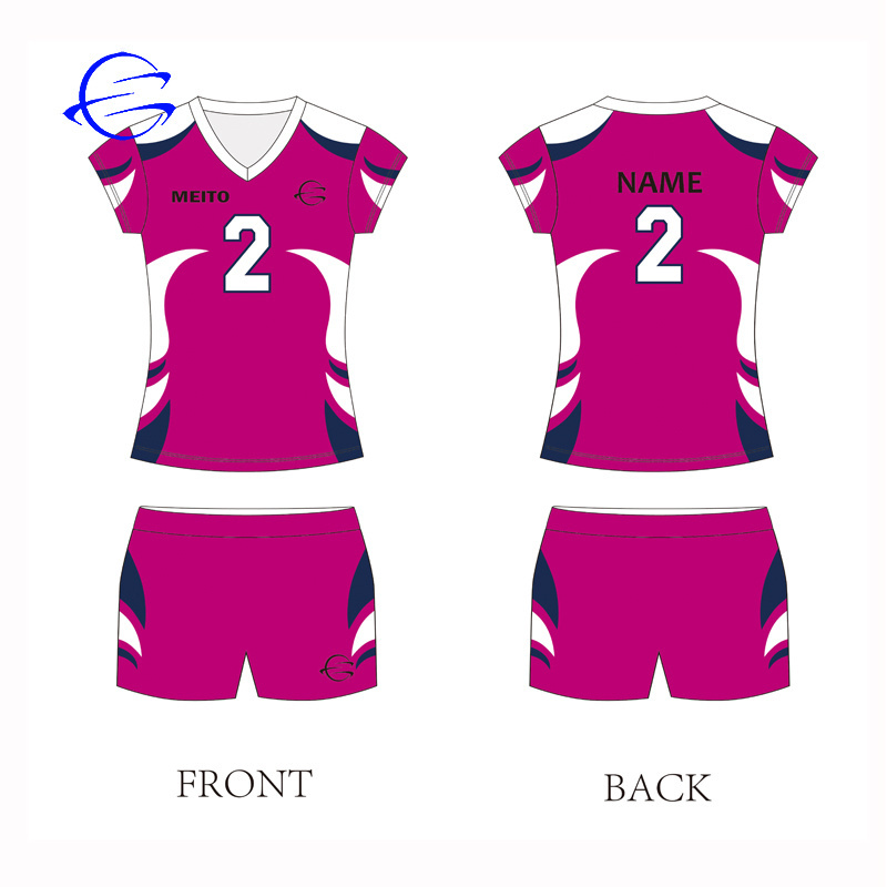 Quick Dry Latest Design Sublimated VolleyballTeam  Uniform Beach Tops&Shorts Short Sleeves Volleyball Jersey