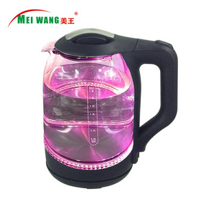 Meiwang factory price electric glass kettle hot water fast boiler tea maker three colors light 1.7L and 1.8L Glass Kettle