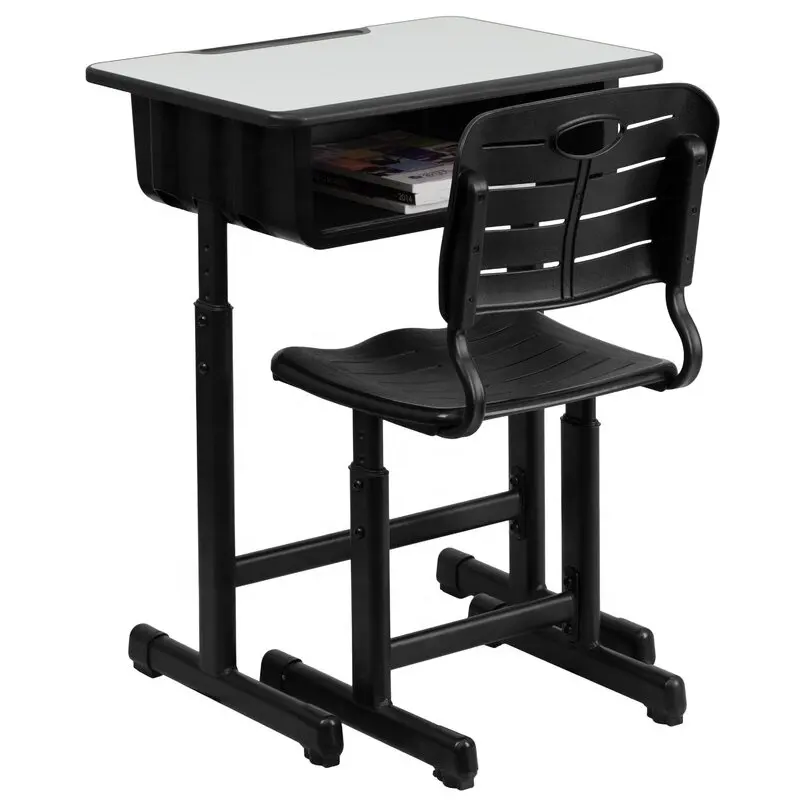 Modern single school student plastic study table desk and PE chair set primary school table and chair