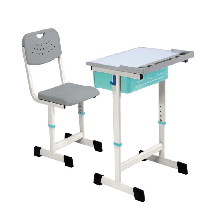 Modern single school student plastic study table desk and PE chair set primary school table and chair