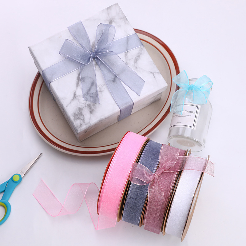 Factory wholesale 2.3cm chiffon yarn DIY handmade hair accessories satin ribbon flowers gift baking packaging ribbon