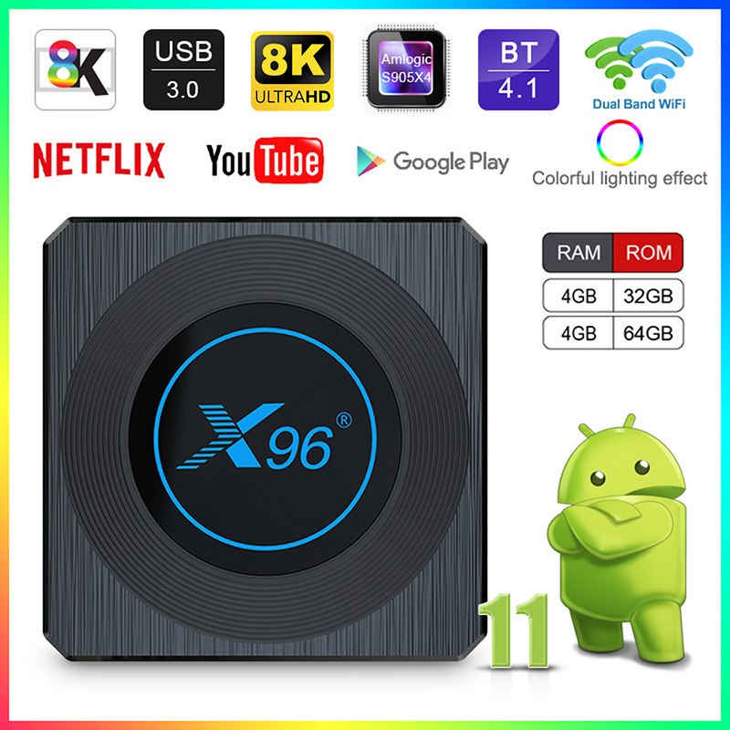 X96 X4 8K RGB Light TV Box Android 11.0 Amlogic S905X4 X96x4 AV1 Dual Wifi BT4.1 4G 64G Media Player Set Top Box PK X96 MAX Plus