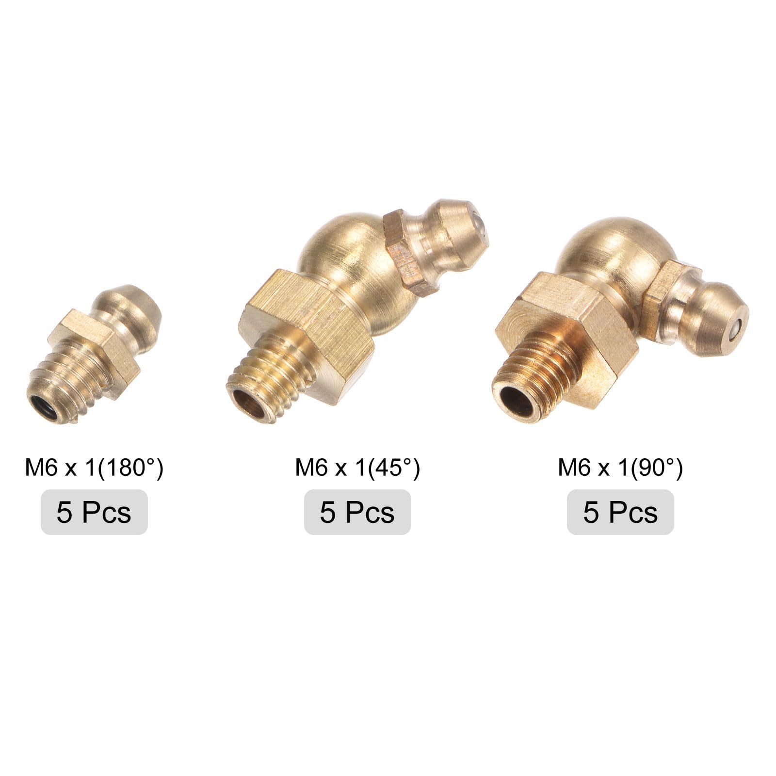 Brass Straight and Angled Grease Fitting M6x1mm Metric Thread Straight 90 Degree 45 Degree Hydraulic Grease Nipple