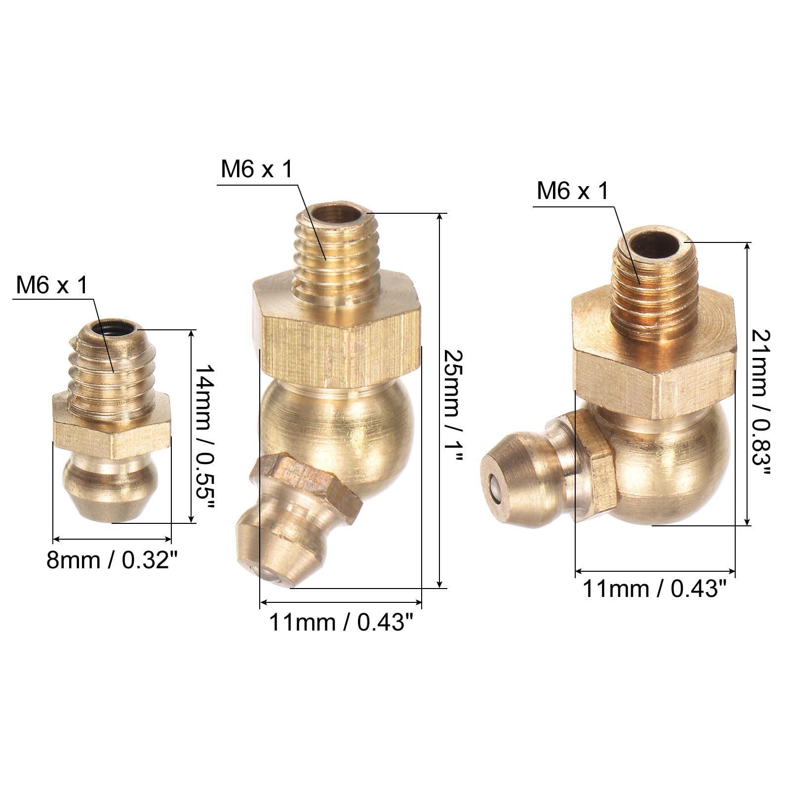 Brass Straight and Angled Grease Fitting M6x1mm Metric Thread Straight 90 Degree 45 Degree Hydraulic Grease Nipple