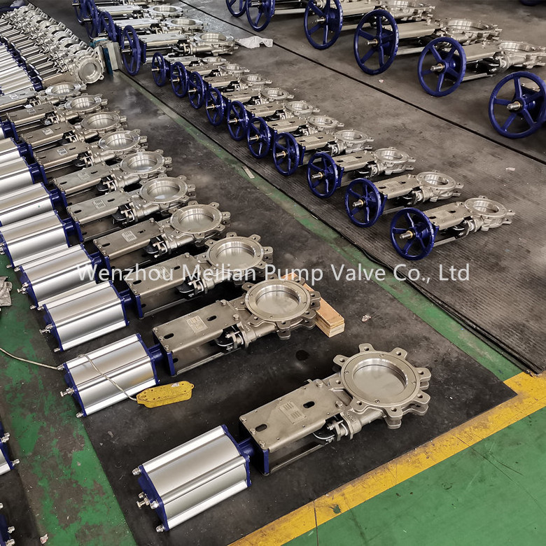 Pneumatic Operated Knife Gate Valve WCB SS304 Pneumatic cylinder Air Control double flange lug Knife Gate Valve