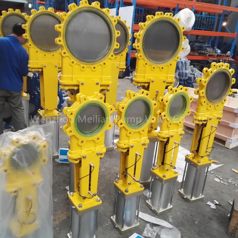 Pneumatic Operated Knife Gate Valve WCB SS304 Pneumatic cylinder Air Control double flange lug Knife Gate Valve