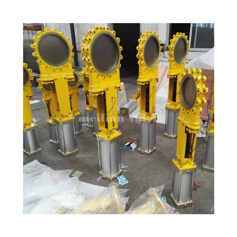 Pneumatic Operated Knife Gate Valve WCB SS304 Pneumatic cylinder Air Control double flange lug Knife Gate Valve