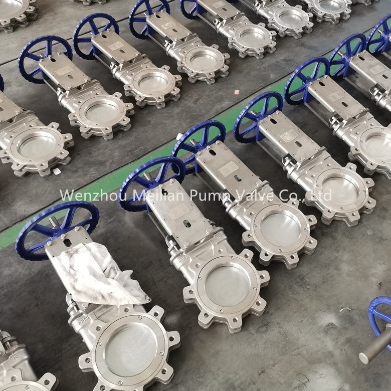 Pneumatic Operated Knife Gate Valve WCB SS304 Pneumatic cylinder Air Control double flange lug Knife Gate Valve