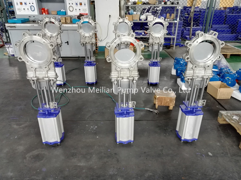 Pneumatic Operated Knife Gate Valve WCB SS304 Pneumatic cylinder Air Control double flange lug Knife Gate Valve