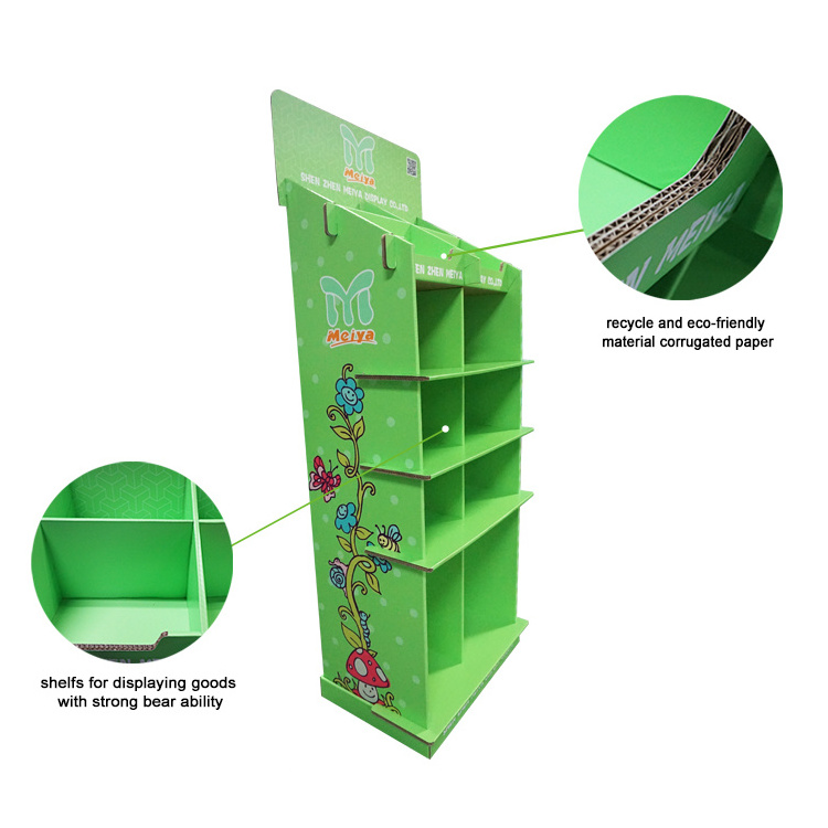 Customized 4 Trays Supermarket Promotion Shelves Stands Paper Display Rack Tower Cardboard Cutouts Standees Display Accessories