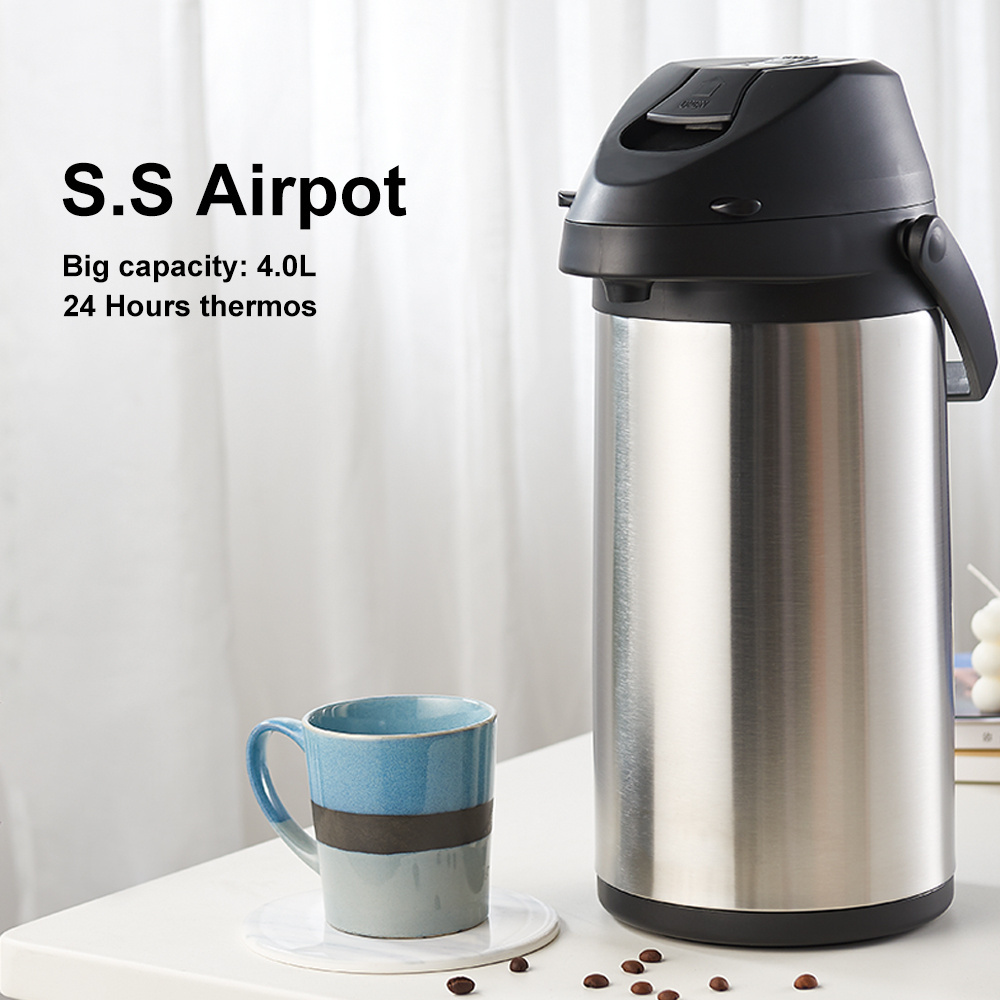 China Factory 2.5L/3.0L/3.5L/4.0L Stainless Steel Thermos Coffee Water Jug Vacuum Airpot With Vacuum Isolation